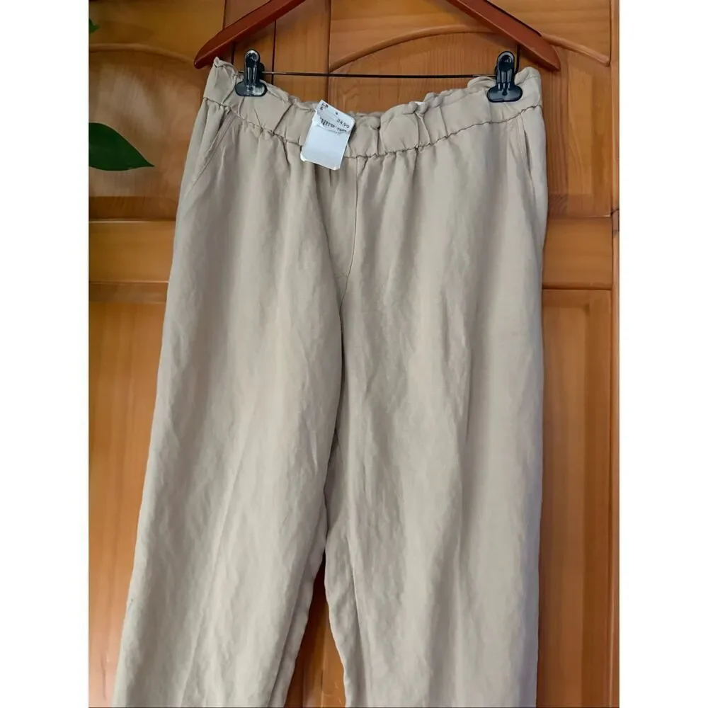 NWT H&M Lightweight Linen Trousers, Neutral Beige, Size 12